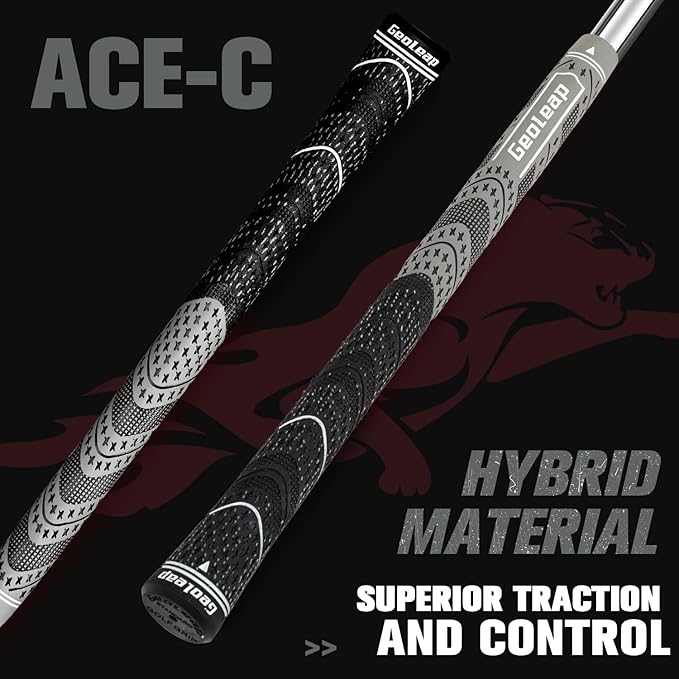 Geoleap Golf Grips Set of 13- Cord Rubber Compound Material, Hybrid Golf Club Grips, All Weather Performance.