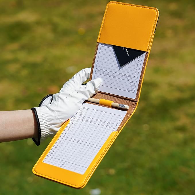 Golf Scorecard Holder & Yardage Book Cover, Golf Accessories Black Premium Leather Yardage Book Holders Cover