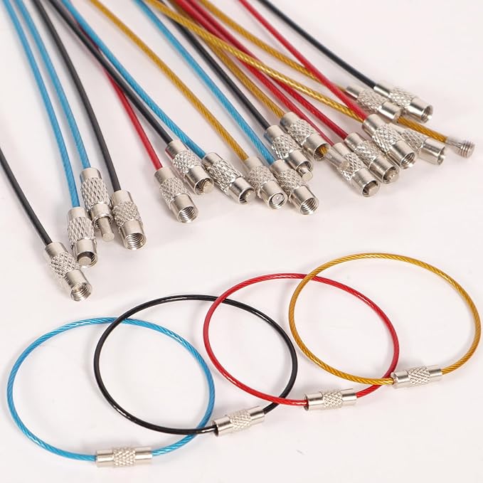 20pcs Stainless Steel Wire Keychains Aircraft Cable Cable Key Ring for Hanging ID Tags or Luggage Tags,6.3 inch 2mm Multicolour