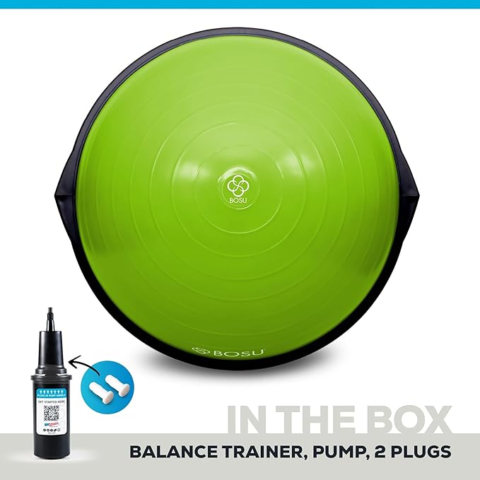 Bosu Balance Ball Exercise Trainer, Home Gym Equipment w/ Guided Workouts & Pump, 26", Blue - Inflatable Fitness Platform for Strength Training, Standing, Balancing, and Core Workout