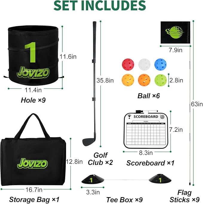 Golf Chipping Game with 2 Retractable Clubs & 9 Holes, Portable Golf Set for Adults Kids, Outdoor Indoor Sports Practice Toy Gift for Family Play Yard, Backyard, Lawn, Beach