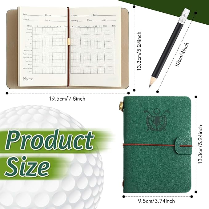 Yexiya Golf Scorecard Book with Pencil Leather Golf Journal Scorecard Holder Accessories Notebook Log Book Pocket Scorebook Gifts for Men Golfers, Sports and Outdoor Club Accessories
