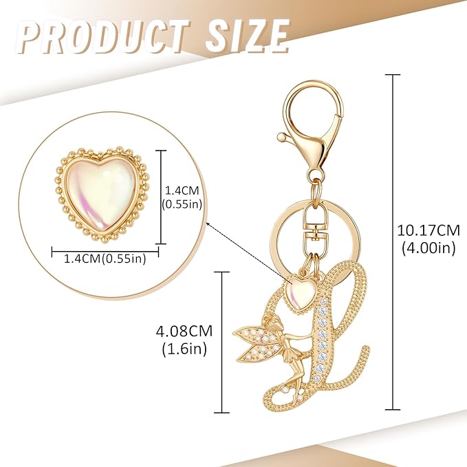 Gold Plated Alphabet Initial Letter Keyring Keychain for Women Girls Crystal Key Chains for Wallet Backpack Bag Charm