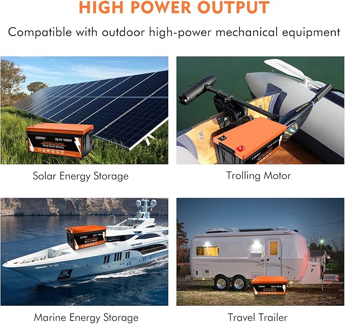 CHINS 36V 100AH Bluetooth LiFePO4 Lithium Battery, 36V Lithium Golf Cart Battery,Built in 200A BMS Peak Current 500A