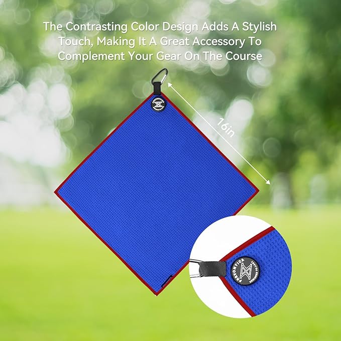 Magnetic Golf Towel with Clip and Cleaning Pocket -Premium Ultra Absorbent and sandfree Waffle Weave Microfiber Towel-Golf Accessories for Golf Bags, Carts or Clubs 16"*16“