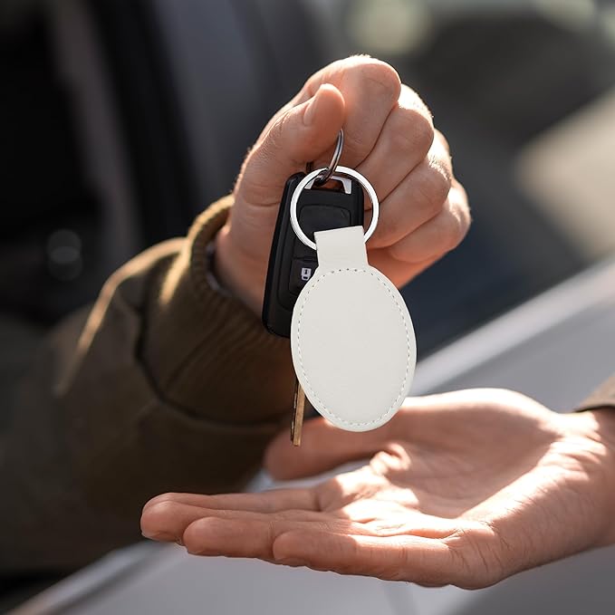 LaserGram Oval Keychain, Off Road Racer, Personalized Engraving Included (White with Silver)