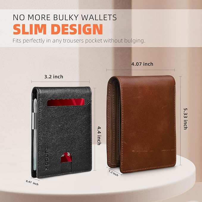 RUNBOX Money Clip Wallets for Men,Slim Leather Mens Bifold Wallet,RFID Blocking Front Pocket Wallet,Thin Credit Card Holder with Gift Box