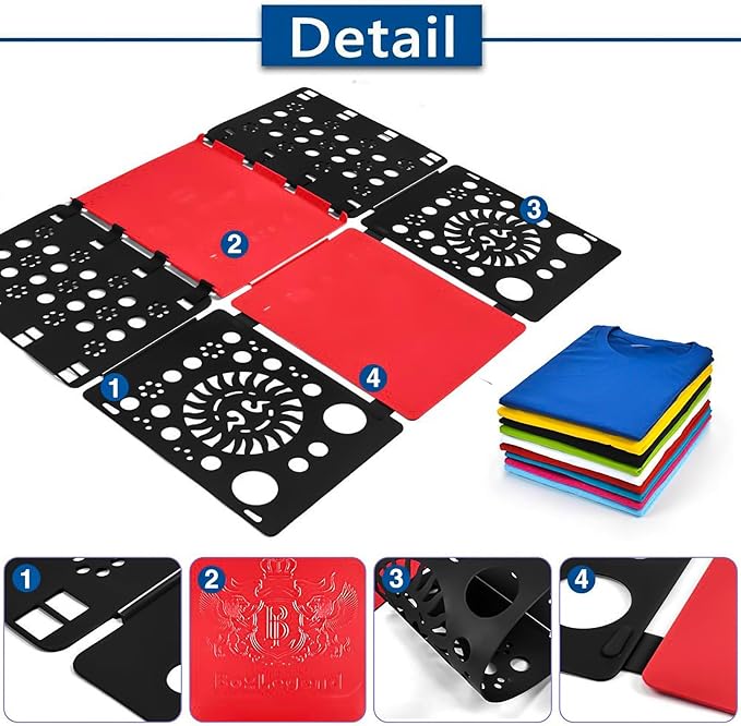 BoxLegend Version 3 Shirt Folding Board t Shirts Clothes Folder Durable Plastic Folding Helper Easy and Fast Folding Boards for Adults and Children, Black and Red