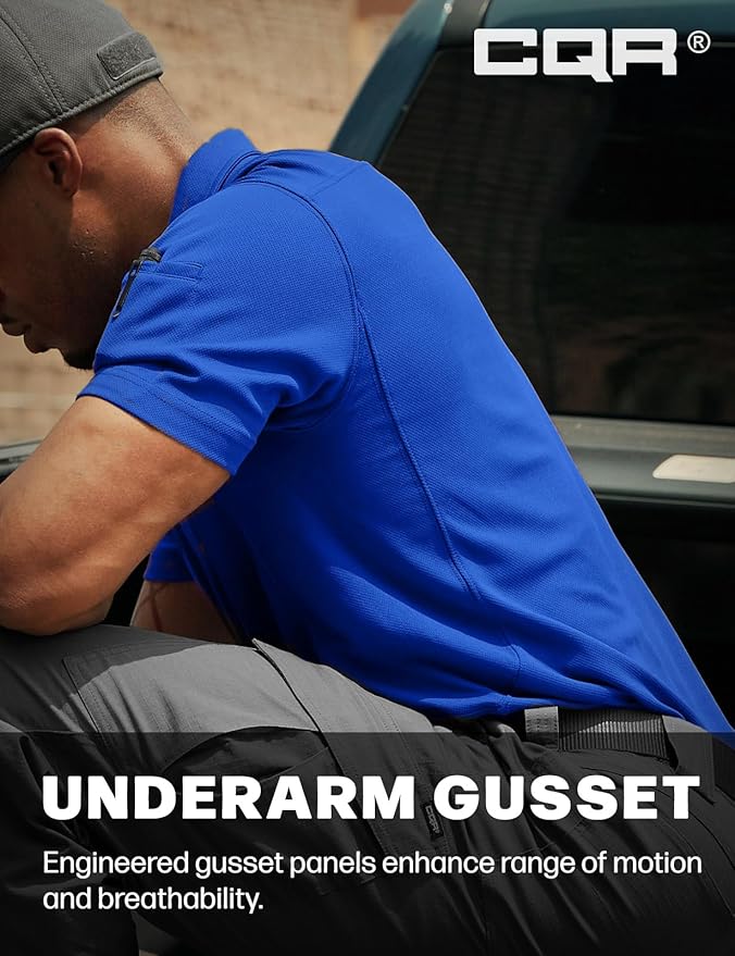 CQR Men's Polo Shirts, Tactical Short Sleeve Golf Performance Shirts, Lightweight Dry Fit UPF 50+ Pique