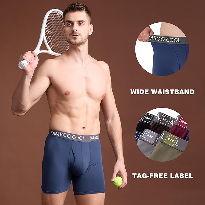 BAMBOO COOL Men's Ultra ComfortSoft Underwear, Moisture Wicking & Breathable No Ride Up Boxer Briefs with Fly, Multipack