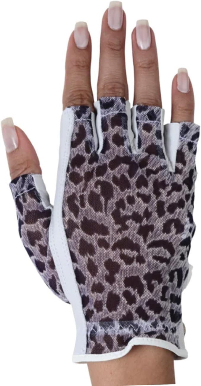 Animal Print Solar Tan Fashion Half Glove | UV Protection SPF 10, Breathable & Stylish, Tan-Through Solar Fabric