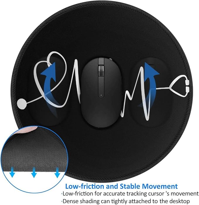 Nurse Rn Mouse Pad, Heartbeat Stethoscope Mouse Pads for Desk, Stitched Edge Mousepad with Non-Slip Rubber Base, Gaming Mouse Mat for Computer Laptop Home Office