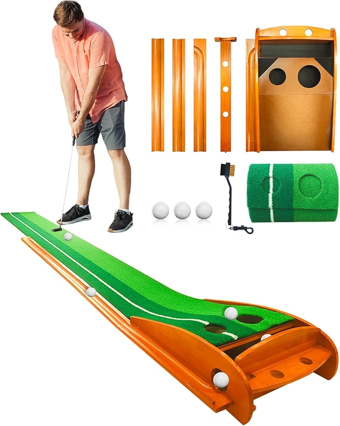 Golf Putting Green with Auto Ball Return for Indoor Outdoor Practice, Putting Mat Training Aid with Alignment Guide Non-Slip Base for Home Backyard Office, Golf Gifts for Dad Men Women
