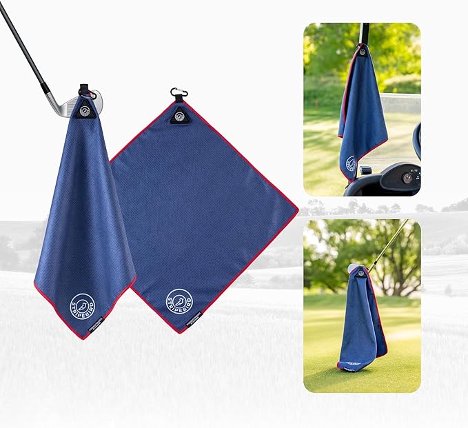Stripebird - Magnetic Golf Towel (Blue) - Microfiber Golf Towel with Built-in Ultra-Strong Neodymium Magnetic Towel - 18" x 18" Golf Bag Towel