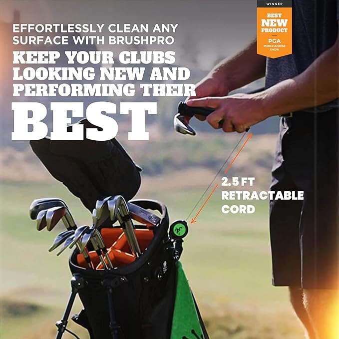 Frogger BrushPro Golf Club Cleaner with Ergonomic Grip and 2.5 ft. Retractable Cord, Sturdy Golf Club Brush and Groove Cleaner for Golfers, Golf Dad
