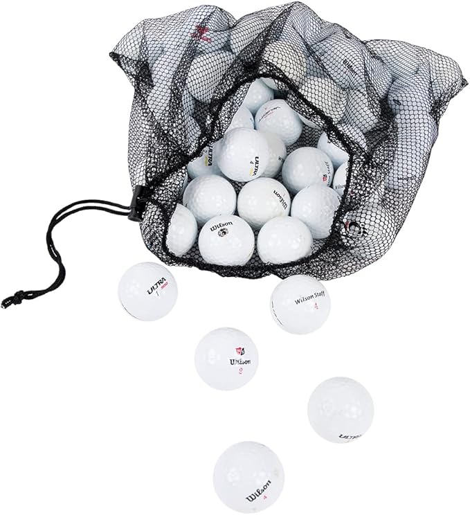 Clean Green 48 Pack Used Wilson Golf Balls – Recycled Mix for Practice & Casual Play – Great for Beginners & Budget Golfers – Includes Mesh Carry Bag and Models Like Triad, Staff, Duo Soft