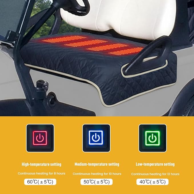 Heated Golf Cart Seat Cover,Non-Slip Winter Golf Cart Seat,Universal Fit, Easy Installation,4 Heating Zones, USB/Type-C Powered, Non-Slip & Waterproof, Ideal Golf Gift for Men