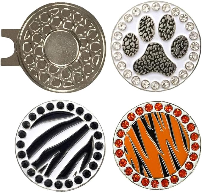 Giggle Golf Bling Golf Ball Marker Pack with Hat Clip – Animal Print Sparkly Markers for Women Golfers (Zebra, Tiger & Paw Print) – Fun Wild Golf Gift Set