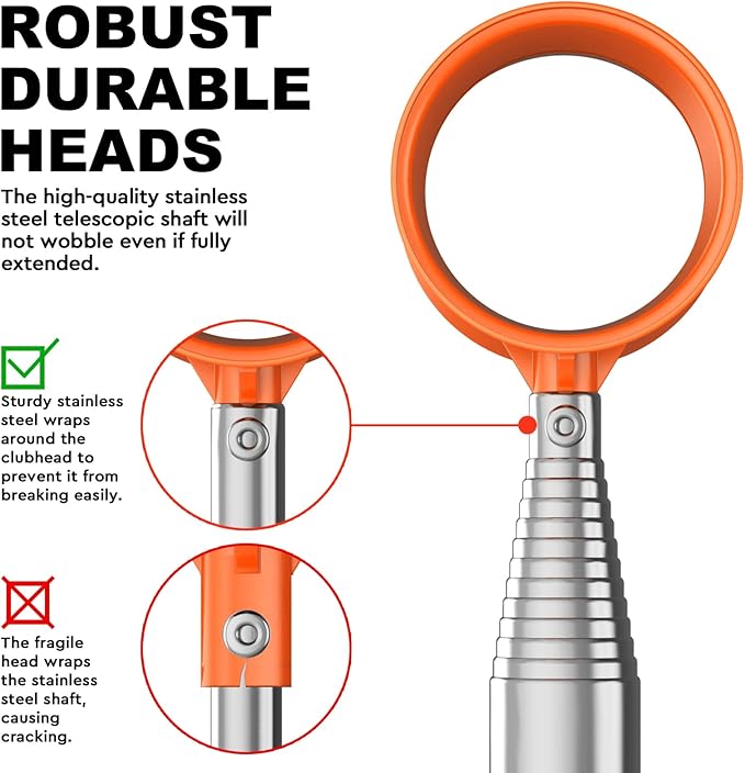JKL 9Ft/12Ft Golf Ball Retriever for Water Telescopic, Stainless Steel Shaft, High Durability Double-Sided Ball Picker Upper Grabber, Golf Gifts for Golfers