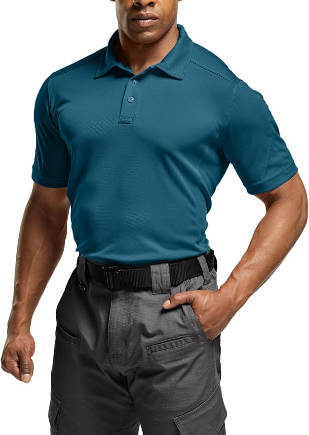 CQR Men's Polo Shirts, Tactical Short Sleeve Golf Performance Shirts, Lightweight Dry Fit UPF 50+ Pique