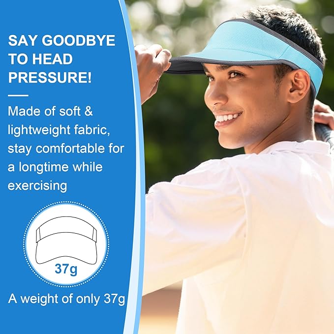 Sports Sun Visor for Men Women, Lightweight Soft Quick-Dry Visor Hat, Packable Tennis Golf Running Visor