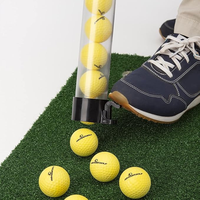 ALMOSTGOLF Practice Stick - Shag Tube with Ball Release, 24 Limited Flight Practice Golf Balls Included - Made in USA