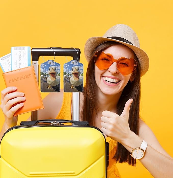 TSA Approved Luggage Tags for Suitcases Duck 2 Pack Funny Leather Carnival Cruise Airport Cute Travel Name Tags Golf Bag tag Ships Essentials Privacy Cover ID Label for Women Men