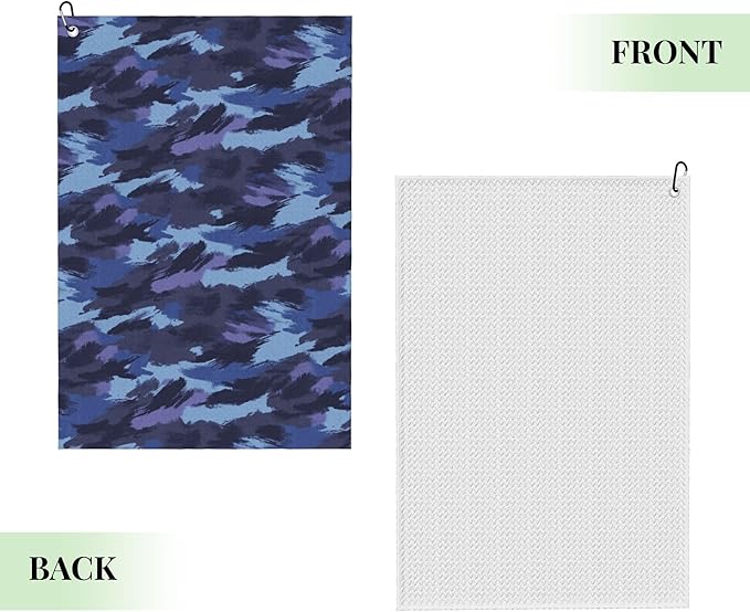 Navy Camo Golf Towel with Carabiner Clip 24"x16" Purple Blue Camouflage Golf Towels for Golf Bags Microfiber Waffle Funny Golf Rag for Disc Balls Clubs Golfs Accessories for Men Women Dad