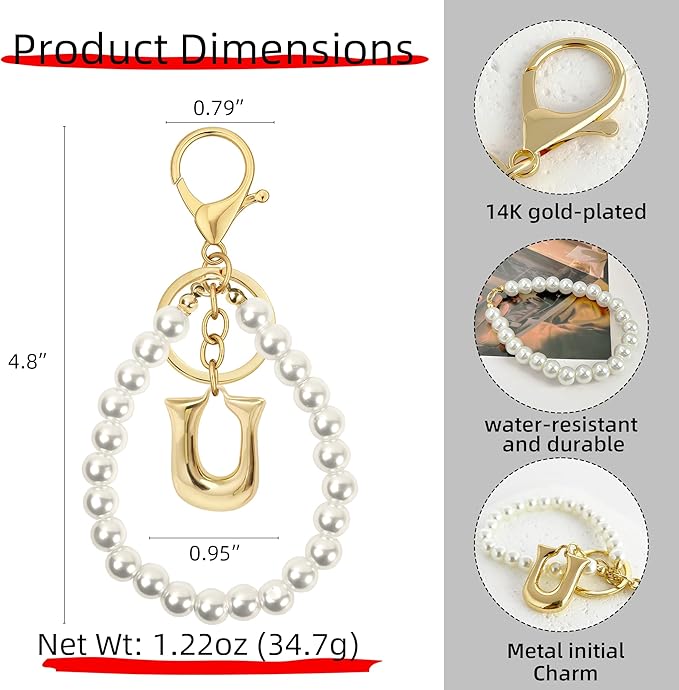 Gold Bubble Heart, Cherry, Bow & More Designs Letter Initial Keychain Bag Charms – Cute Purse Charms for Handbags