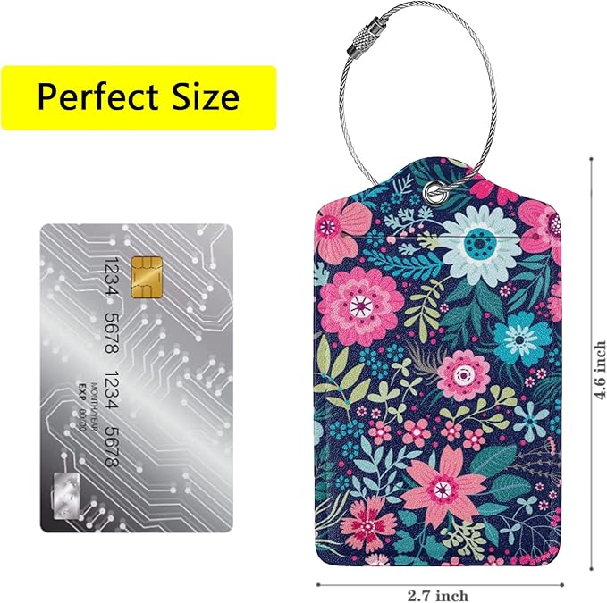 Luggage Tags for suitcases, 2 Pack Tropical Flower Luggage Tag, Leather Stainless Steel Loop Label Tag for Women Girl Travel Bag Suitcase