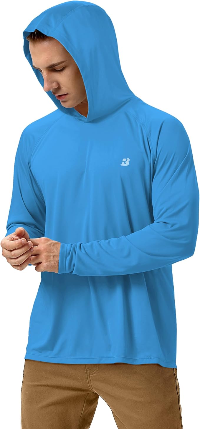 Roadbox UPF 50+ Fishing Shirts for Men, Long Sleeve UV Sun Protection Hoodie, Outdoor Hiking Running Swimming Rash Guard