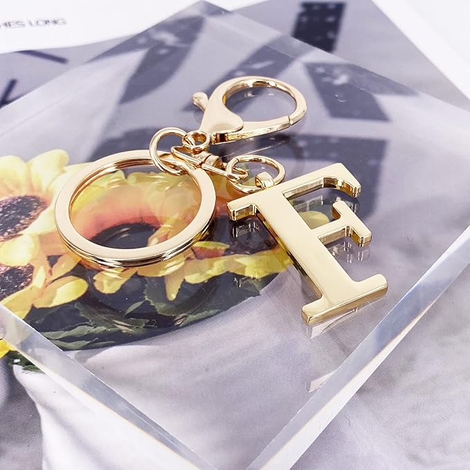 LAXPICOL Gold Letter A-Z Keychain for Women Bag Charms Purse Charms For Handbags Metal Alphabet Initial Letter Keychain