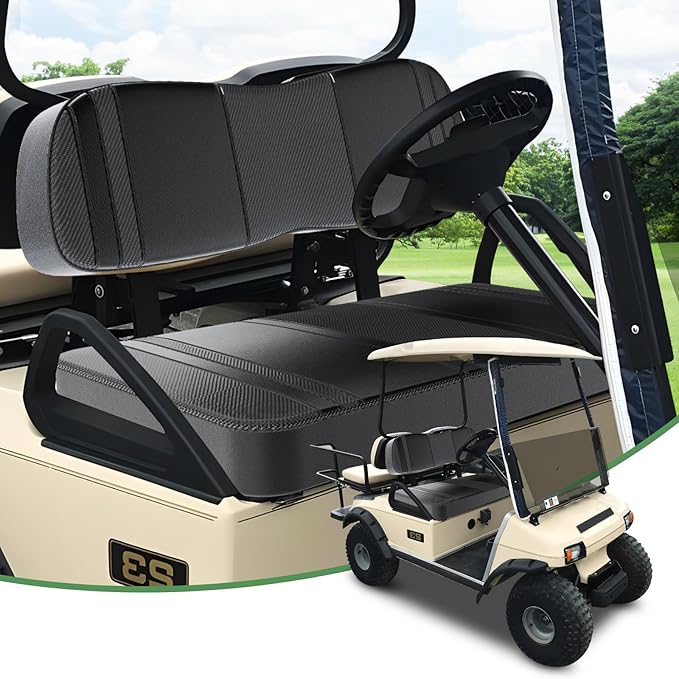 T TGBROS Golf Cart Seat Covers Fit for Yamaha Club Car EZGO Ordinary Front Rear Seat Cushion Waterproof Vinyl Leather Breathable Comfortable Replacement Black Seat Cover Anti-Scratch