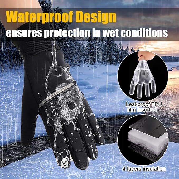 Winter Gloves for Men and Women Waterproof Gloves Thermal Sport Glove for Running Cycling Driving Hiking,Warm Touchscreen Glove for Work Outdoor