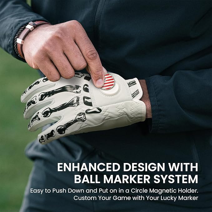 Golf Gloves Men All Premium Cabretta Leather 1 Pack with 2 Ball Marker, Mens Golf Glove Right Handed Golfer Left Hand All Weather Grip, Fit Size Small Medium ML Large XL