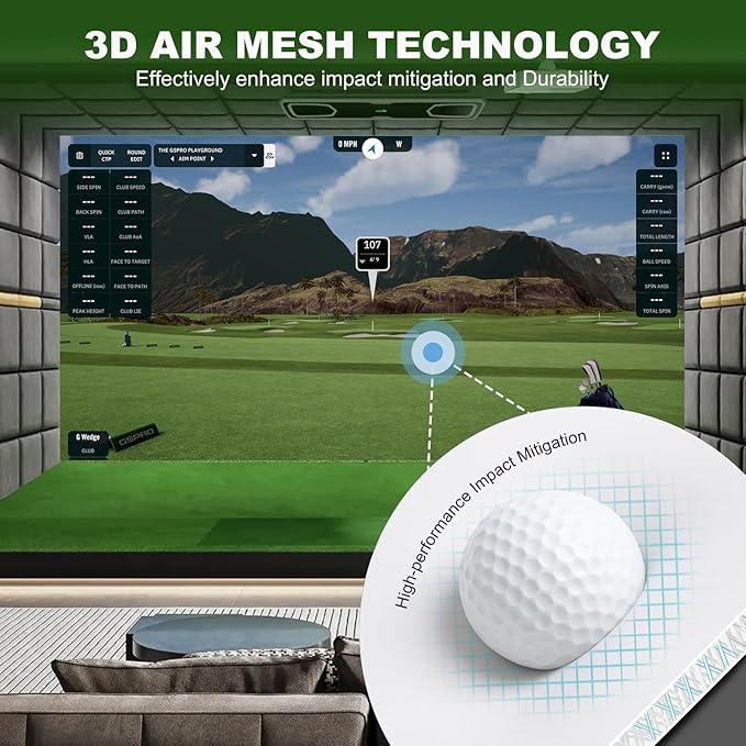 Golf Simulator Impact Screen for Training Indoor/Outdoor, 3D Air Mesh Golf Impact Screen, Ultra Clear Projector Screen for Home with Grommet Holes, 8 Size Options