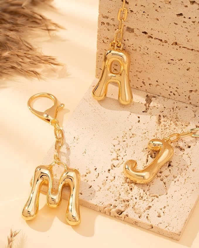 Initial Bag Charms, Bubble Letter Charm for Handbags, Cute Keychain with Letter, Initial Bag Charms for Women