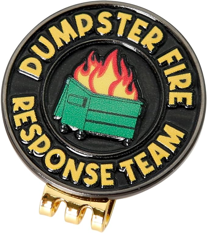 Dumpster Fire Golf Ball Marker, Dumpster Fire Response Team Magnetic Ball Marker Hat Clip, Everything is Fine Golf Accessories for Men and Women Golf Lovers