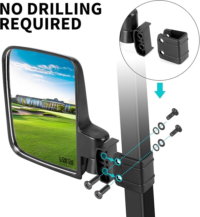 10L0L Golf Cart Mirror, No Drilling Extra Large Side View Mirror Universal for Yamaha, Club Car, EZGO, Folding Side Rear View Mirrors Adjustable 180 Degree