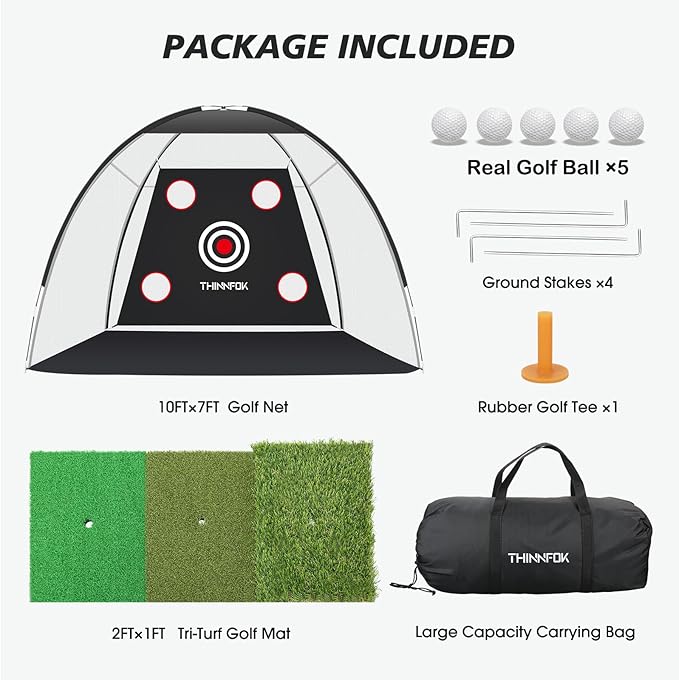 Golf Net, Golf Practice Net and Mat, 10x7FT Hitting Aids for Backyard Driving Chipping Swing Training with Noise Reduce Target Tri-Turf Mats Tees Real Balls for Indoor Outdoor, Gifts for Men Dad