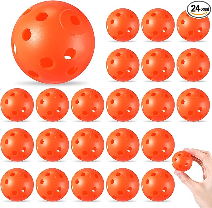 24 Pack Practice Golf Balls 42 mm Limited Flight Plastic Golf Training Airflow Hollow Ball for Driving Range Swing Practice Backyard Indoor Outdoor Home
