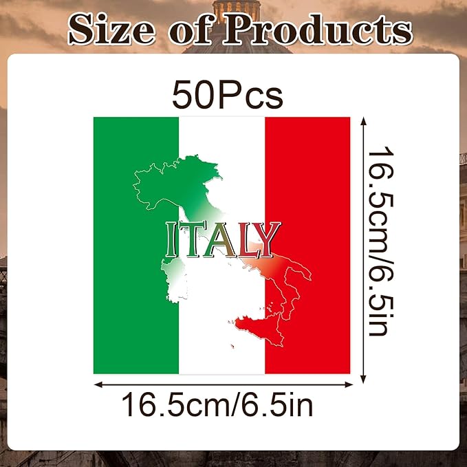 Italian Party Napkins Decorations, Disposable Paper Italy Flag Napkins Supplies Pack of 50, Birthday Party Baby Shower Decor Size 6.5 Inch