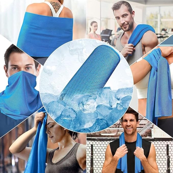 2 Pack Cooling Towels (40"x 12") with Handle Carry Package, Microfiber Ice Towel for Instant Relief, Soft Breathable Chilly Towel for Yoga, Fitness, Travel, Golf, Gym (Green/Rose Red)