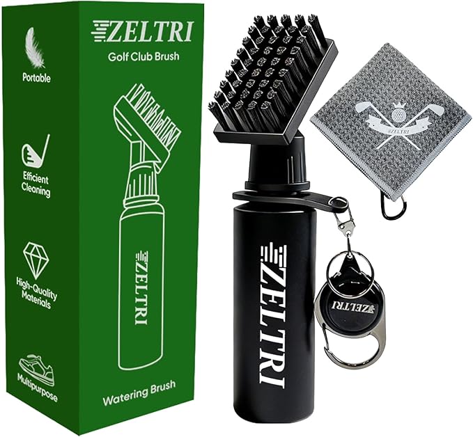 Golf Club Brush Cleaner with Retainer Clip and 8.0 x 8.0 in Golf Towel - Holds 4 Oz Water Durable Nylon Bristles for Easy Cleaning Essentials Golf Accessories