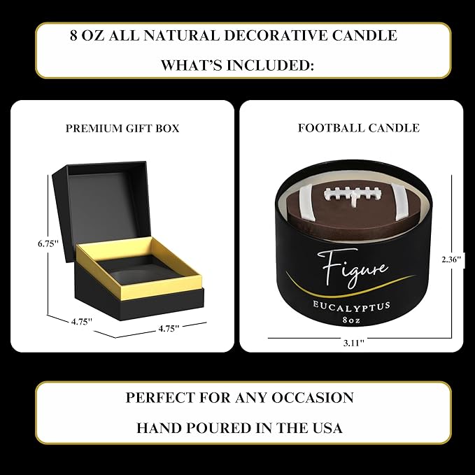 All-Natural Football Candle – Eucalyptus Scent | Hand-Poured in The USA | Beeswax & Soy Wax | Essential Oils | 100% Beeswax Wick | Premium Gift Box | Candle Gifts for Men & Women