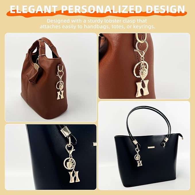 Gold Bubble Heart, Cherry, Bow & More Designs Letter Initial Keychain Bag Charms – Cute Purse Charms for Handbags