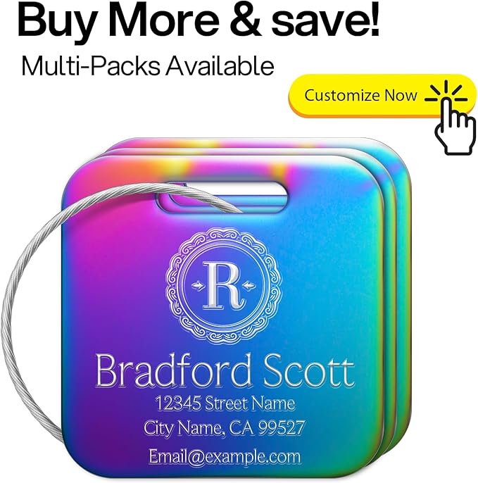 Personalized Luggage Tags - Custom Photo Metal Luggage Tags for Suitcases, Backpacks and Bags with Your Personalized Photo Club Logo Text (Square-Nebula)