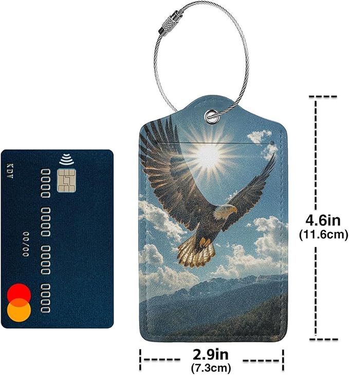 TSA Approved Luggage Tags for Suitcases Eagle Soars into The Sky 2 Pack Funny Leather Carnival Cruise Airport Cute Travel Name Tags Golf Bag tag Ships Essentials Privacy Cover ID Label for Women Men