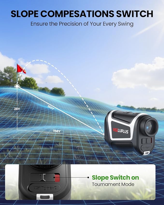 Golf Rangefinder with Slope, Golf- 660 Pro Rangefinder, Flag Pole Locking Vibration, 6X Magnification, Rechargeable, Golf Accessories Magnet Mount Rangefinders with LCD Clarity View
