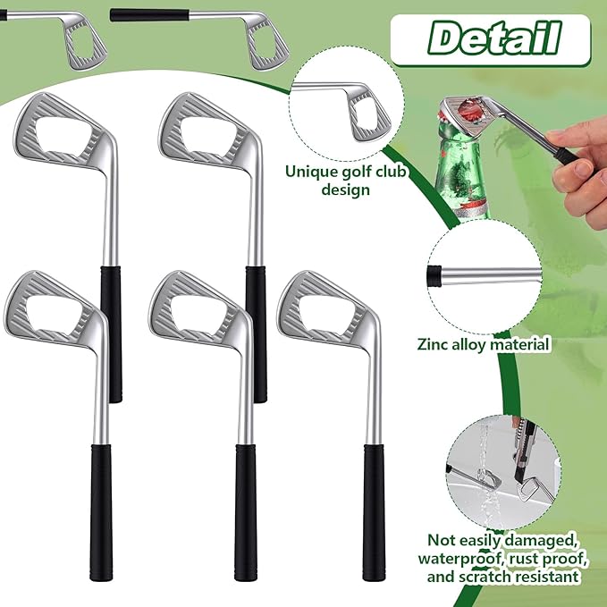 5 Pcs Golf Club Bottle Opener Bulk Novelty Groomsmen Gift Bachelor Party Favors for Golf Lover Beer Enthusiast, Made from Zinc Alloy (Silver)